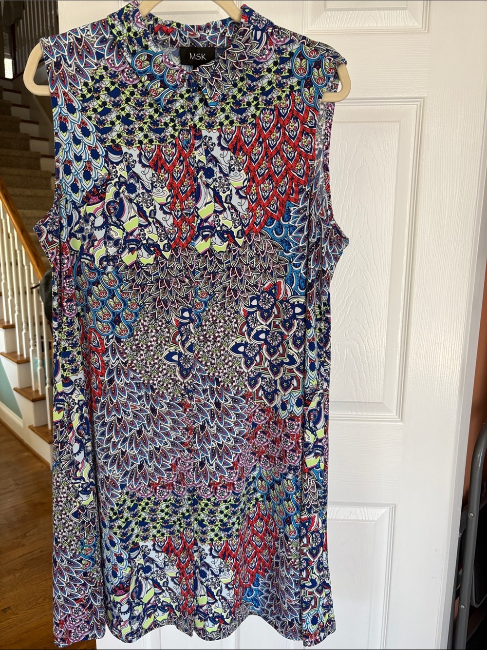 MSK Multicolor Sleeveless Shift Dress - Navy, Red, Lime